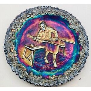 Vintage Fenton Carnival Glass Plate 1970 Annual Plate No. 1 Amethyst Craftsman